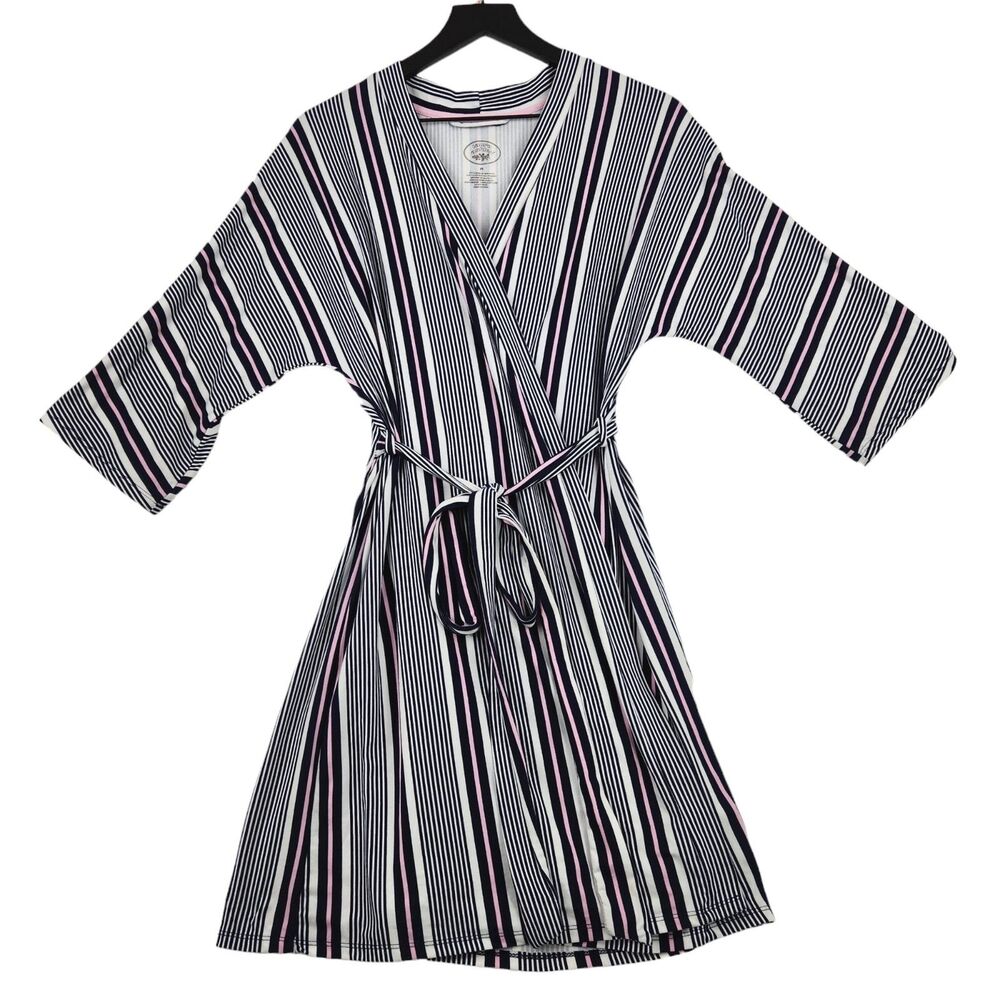 Laura Ashley Wrap Dress Medium Navy Striped Resort Soft‎ Feminine Capsule Preppy